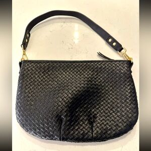 Quince Black Italian Mini Leather Handwoven Shoulder Bag